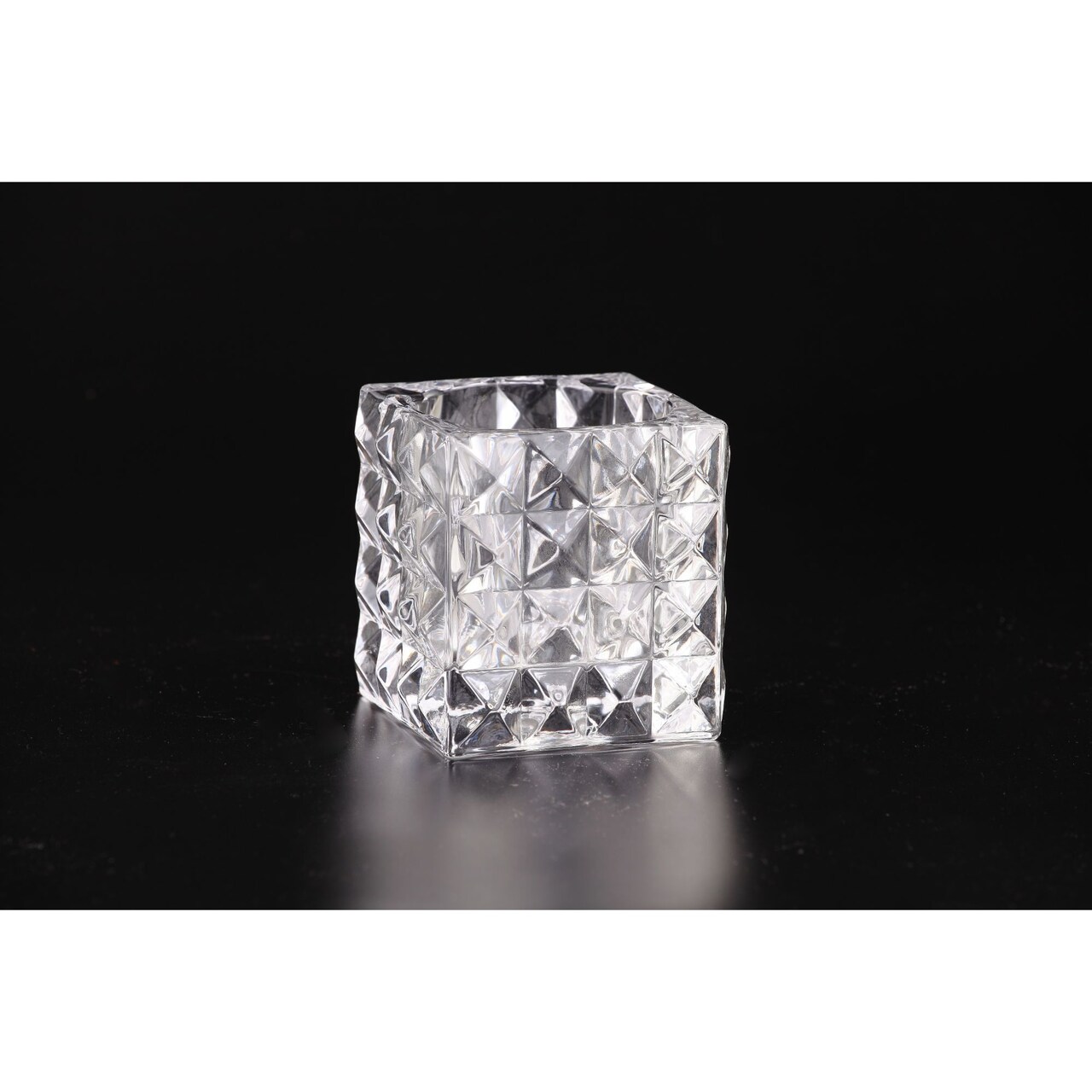 CC Home Furnishings 4" Crystal Clear Square Glass Candle Holder Tabletop